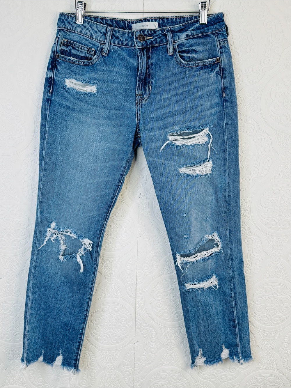 Hidden Jeans Women's Medium Wash Distressed Cotton Denim Skinny Jeans Size 27